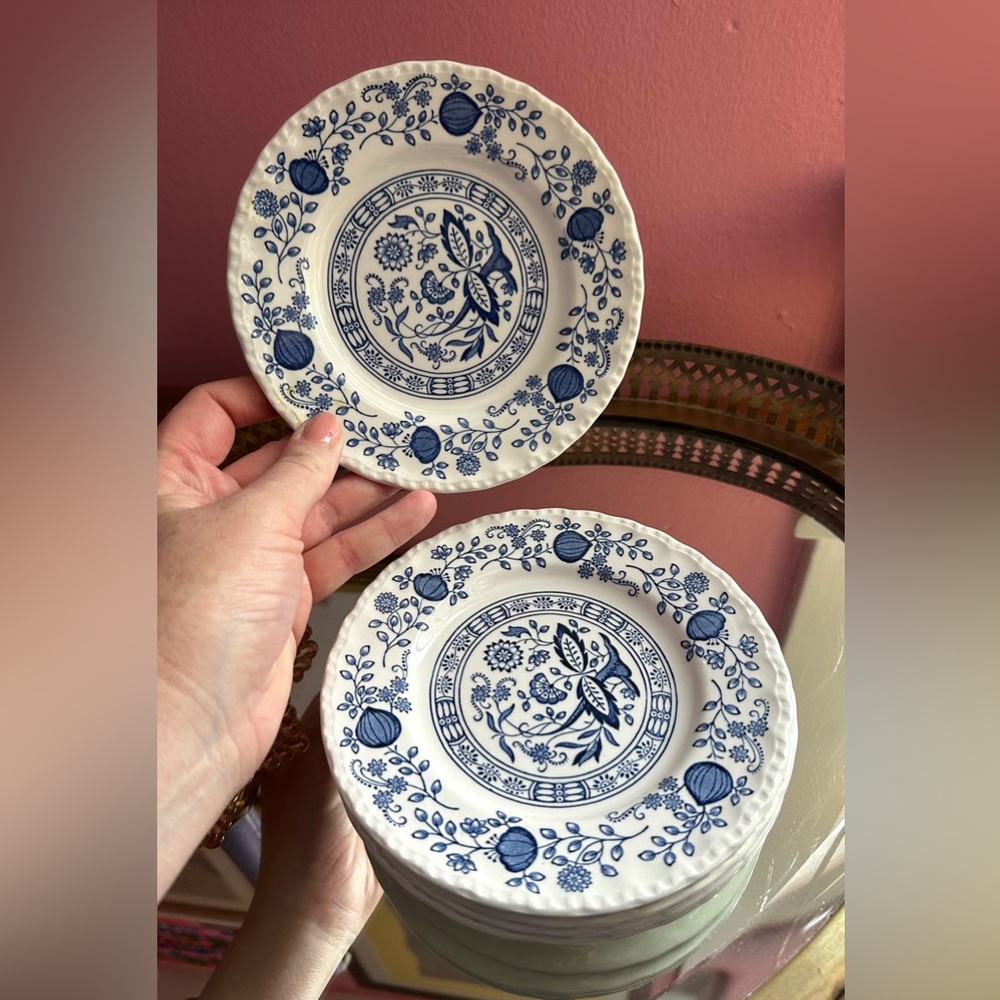Set of 6 1970's Enoch Wedgwood Tunstall Blue Heritage 6" Chinoiserie Plates